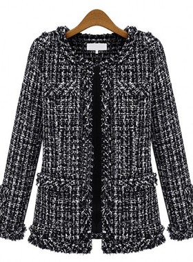 女呢子外套黑白格women jacket short slim woollen ladies coats