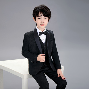 男孩帅气西装礼服套装黑宝蓝色演出西服马甲套装儿童主持模特服装