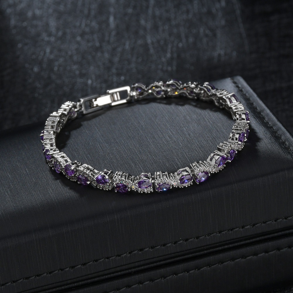 庆兴锆石手链AAA锆石镶嵌时尚手饰工厂直销WH112跨境货源紫色手链