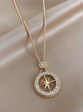 精致微镶八芒星卫衣项链女轻奢小众毛衣链级感气质网红嘻哈饰品