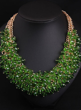 全手工水晶玻璃多层短锁骨重工奢华项链时尚夸张礼服搭配配饰项链