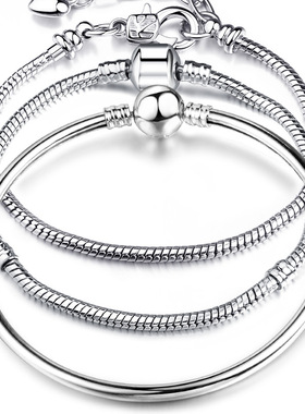 欧洲珠链条 3mm蛇链纯铜镀银 DIY手链配件 大孔珠链条