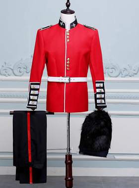 舞台话剧英国皇家卫队制服红色军礼服帽子仪仗队欧式宫廷士兵服装