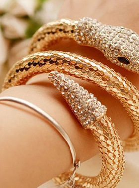 欧美现代日韩超美饰品蛇形手镯朋克夸张时尚多层满钻蛇手环臂镯