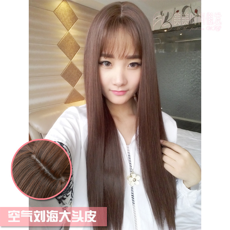 CD伪娘变装大码假发女长直发空气刘海中分仿真大头皮自然逼真整顶