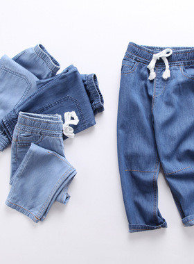 kids jeans spring boys girls thin elastic waist casual pants