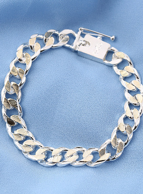 High-end Women's Mens Fine Sterling Silver男双色侧身方扣手链