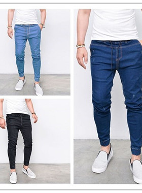 men's slim fit jeans trousers skinny blue male pants蓝色男裤