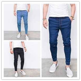 men slim trousers fit skinny jeans male pants蓝色男裤 blue