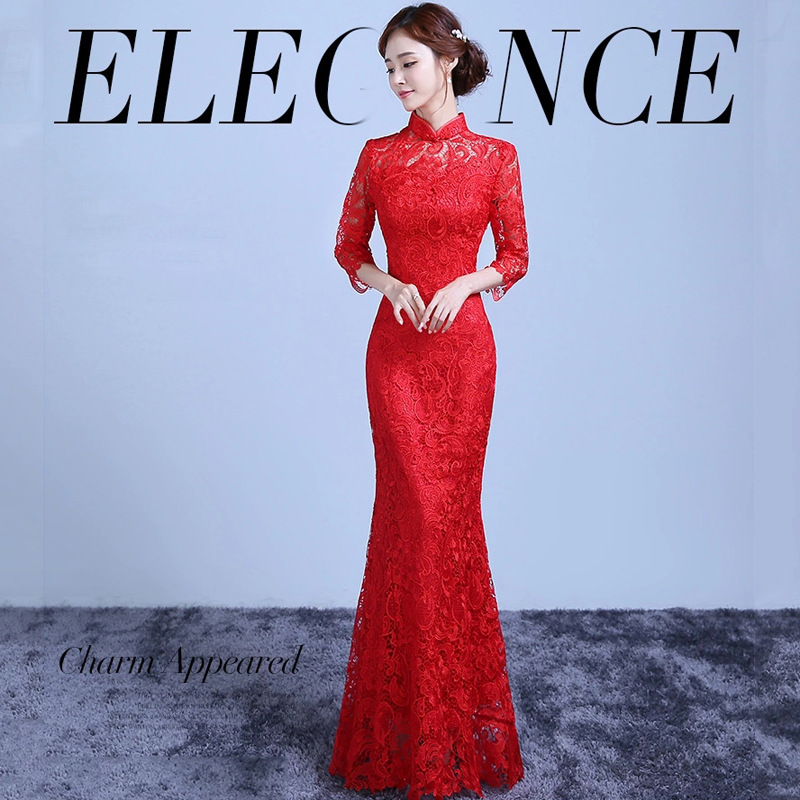 鱼尾蕾丝改良旗袍2026新款夏季结婚敬酒服长款性感修身显瘦晚礼服