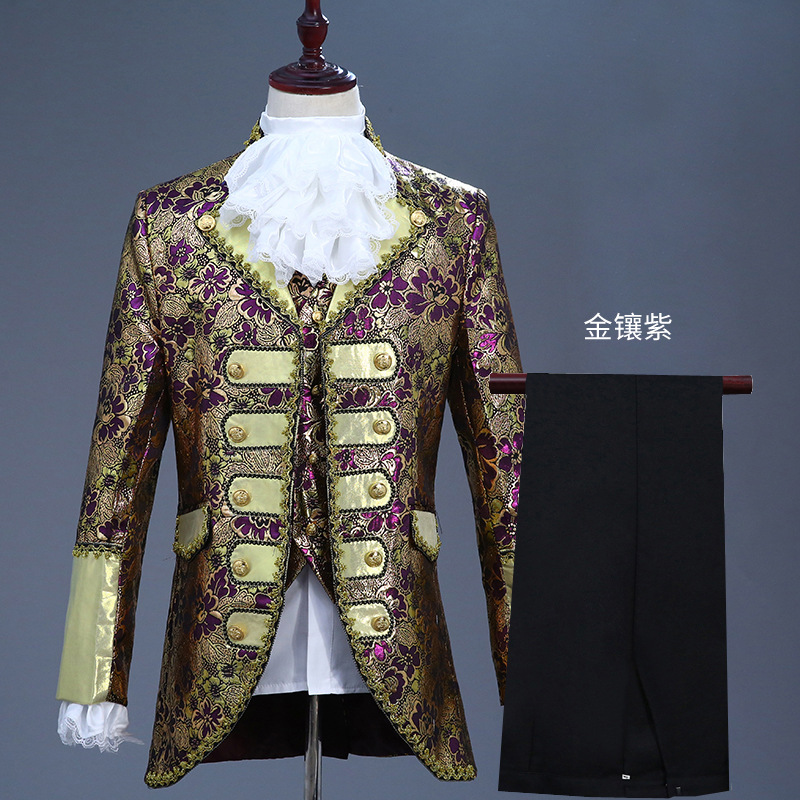 欧式复古宫廷男装舞台歌话剧欧洲贵族王子礼服马甲三件套装演出服