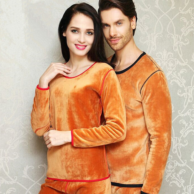 新款双层加绒加厚秋冬季男女士保暖内衣秋衣秋裤中老年情侣套装衣