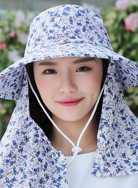夏季女防晒遮阳帽防紫外线户外帽子防风骑车帽子采茶帽