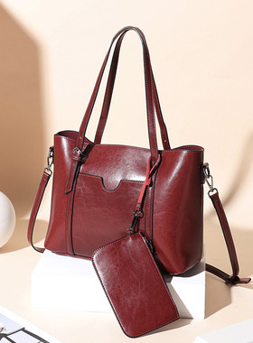2026春季新款肩斜跨包真皮女包大容量欧美复古托特包女士包