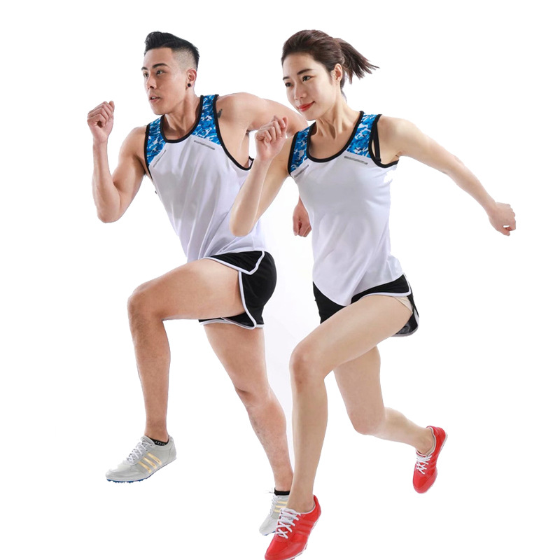 夏季田径服套装 女款马拉松跑步健身训练衣 速干短跑比赛运动装