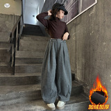 女童弯刀裤加绒加厚2025新款休闲千鸟格阔腿裤中大童休闲卫裤长裤，童装裤子，祺儿童装