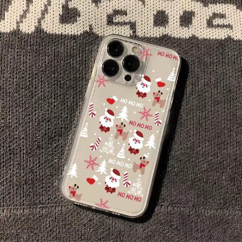 Clear Cartoon Santa Claus Elk Snowflake Soft Phone Case 适用 iPhone 18 17 Pro Max Protective Cover