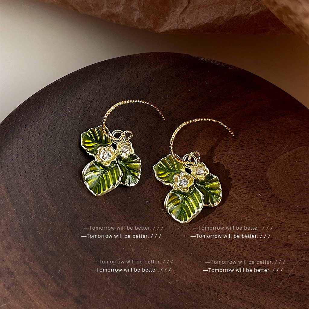 文艺复古珐琅滴釉树叶耳环女森系小清新民族风耳钉耳饰新中式汉服