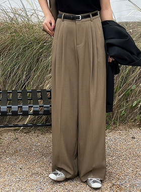 翡格依GN2023秋季新款长裤子阔腿裤垂感显瘦高腰宽松送腰带西装裤