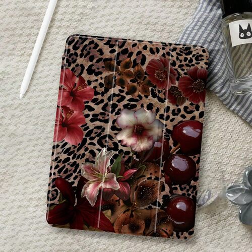 Cherry Leopard Print Acrylic iPad Case with Pencil Holder 适用 iPad Air 8 A16 Pro 11 Inch iPad 9