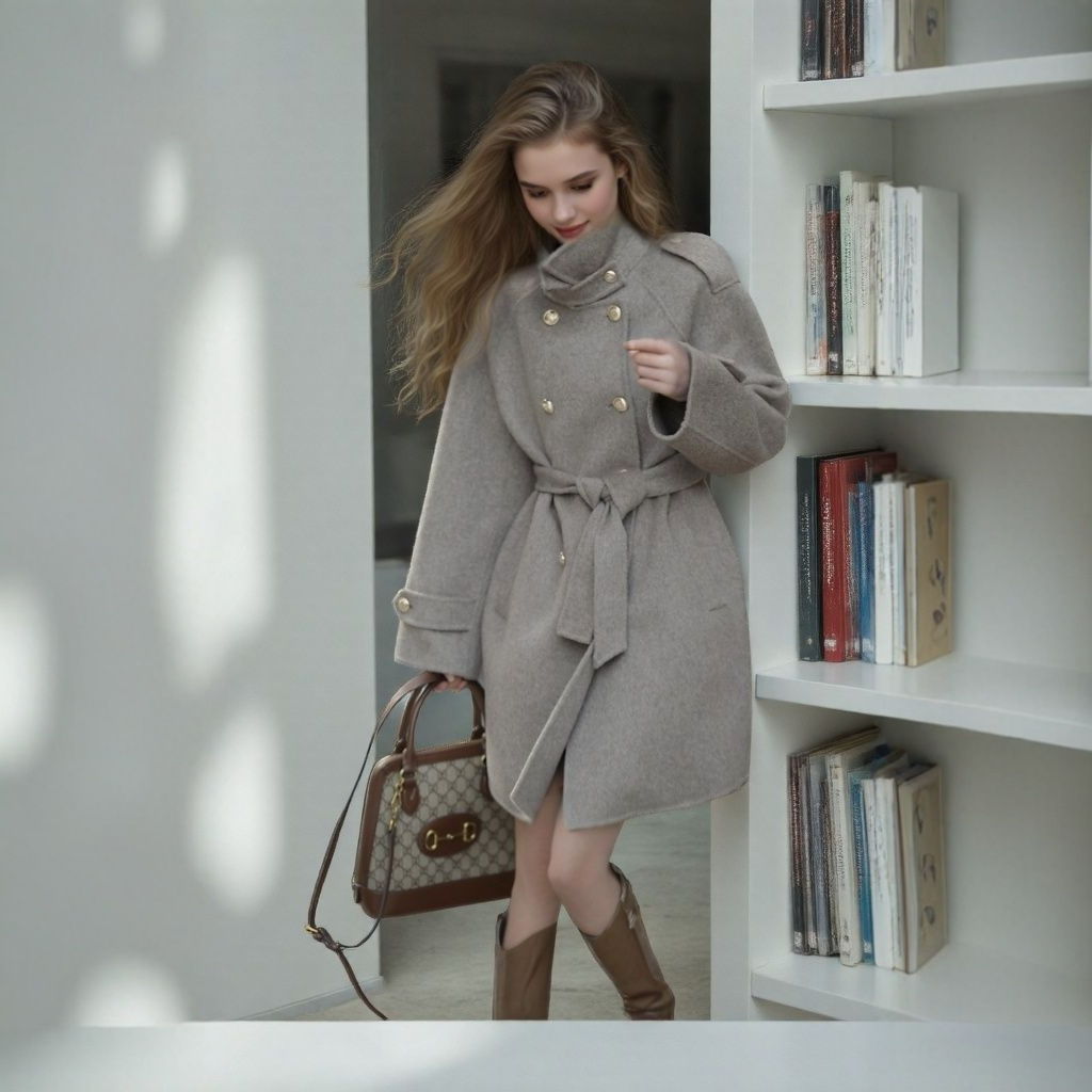 灰色夹羽绒毛呢外套毛呢大衣