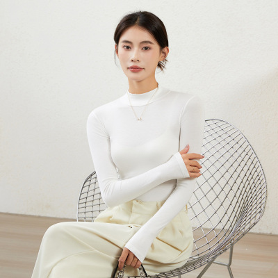 半领打底衫女款春秋长袖秋冬洋气女修身薄款百搭显瘦上衣女装