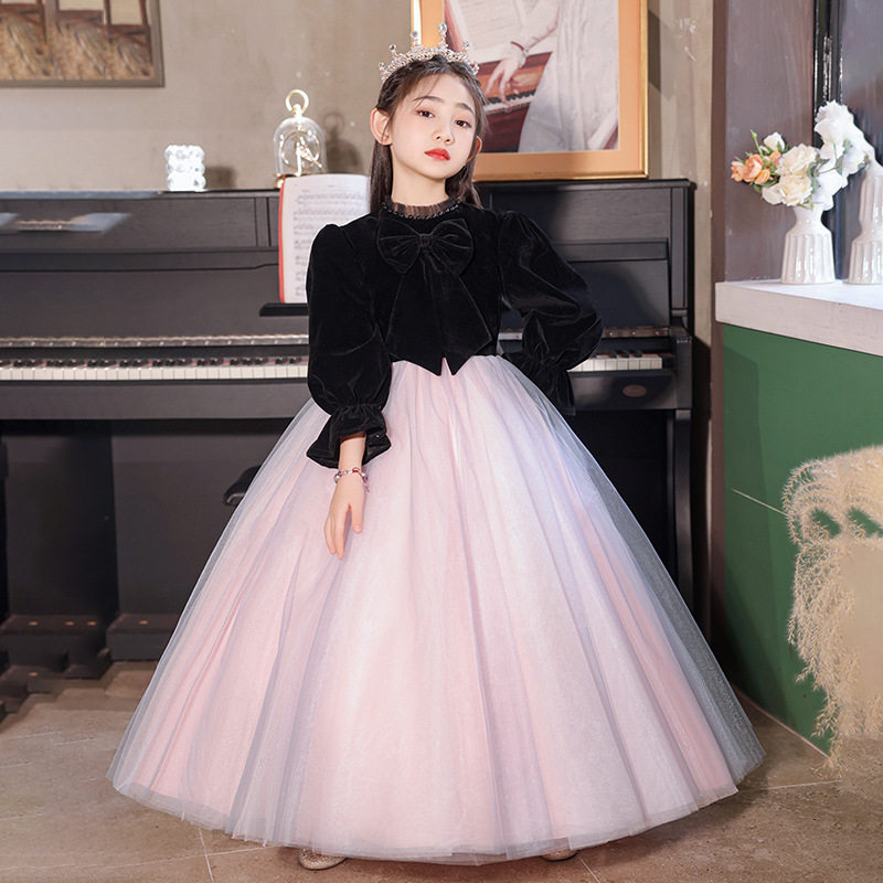 女童晚礼服端儿童公主裙花童小女孩主持人钢琴演奏演出服秋冬长款
