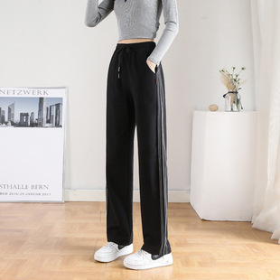 新品夏季薄款运动裤女垂感长裤直筒宽松运动裤休闲阔腿冰丝学生