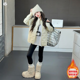 女童校服神器2025年冬季新款中大童两穿拼接外套保暖夹棉冬装上衣，童装外套，祺儿童装