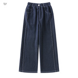 女童2025年秋季新款休闲牛仔阔腿裤波浪纹春秋初中生长裤直筒裤潮，童装裤子，祺儿童装