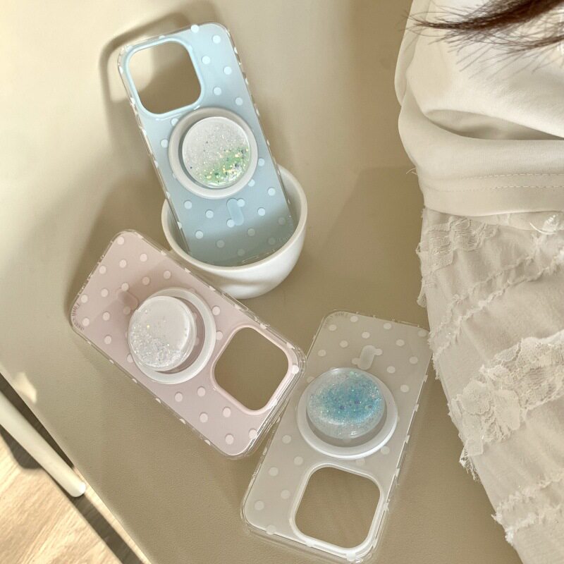 简约波点流沙磁吸支架适用iphone17Promax苹果16手机壳15双层14女