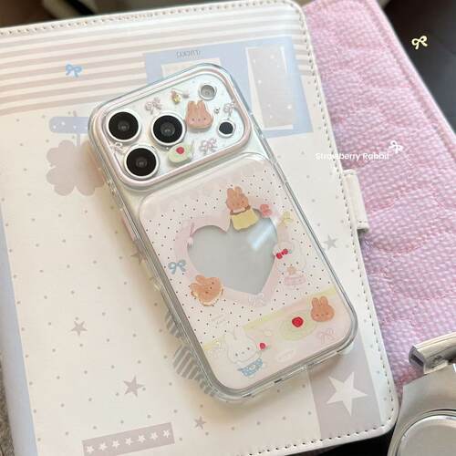 Heart Bear Airbag Phone Case 适用 iPhone 18 Pro Max 17 16 Pro 15 Clear Large Window Shockproof Cover