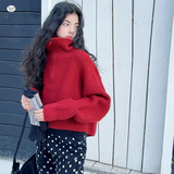 女童2025秋冬新款新年红拉链毛线衣圆点毛线喇叭裤女大童复古穿搭，童装毛衣，祺儿童装