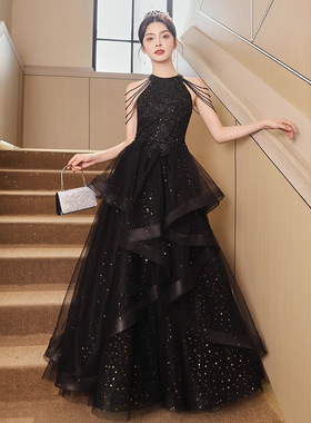 黑色晚礼服裙2026新款宴会气质级感轻奢小众主持人端成人礼女