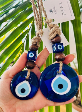 手工编织土耳其蓝眼睛挂件 evil eye恶魔之眼挂饰玻璃吊饰壁挂