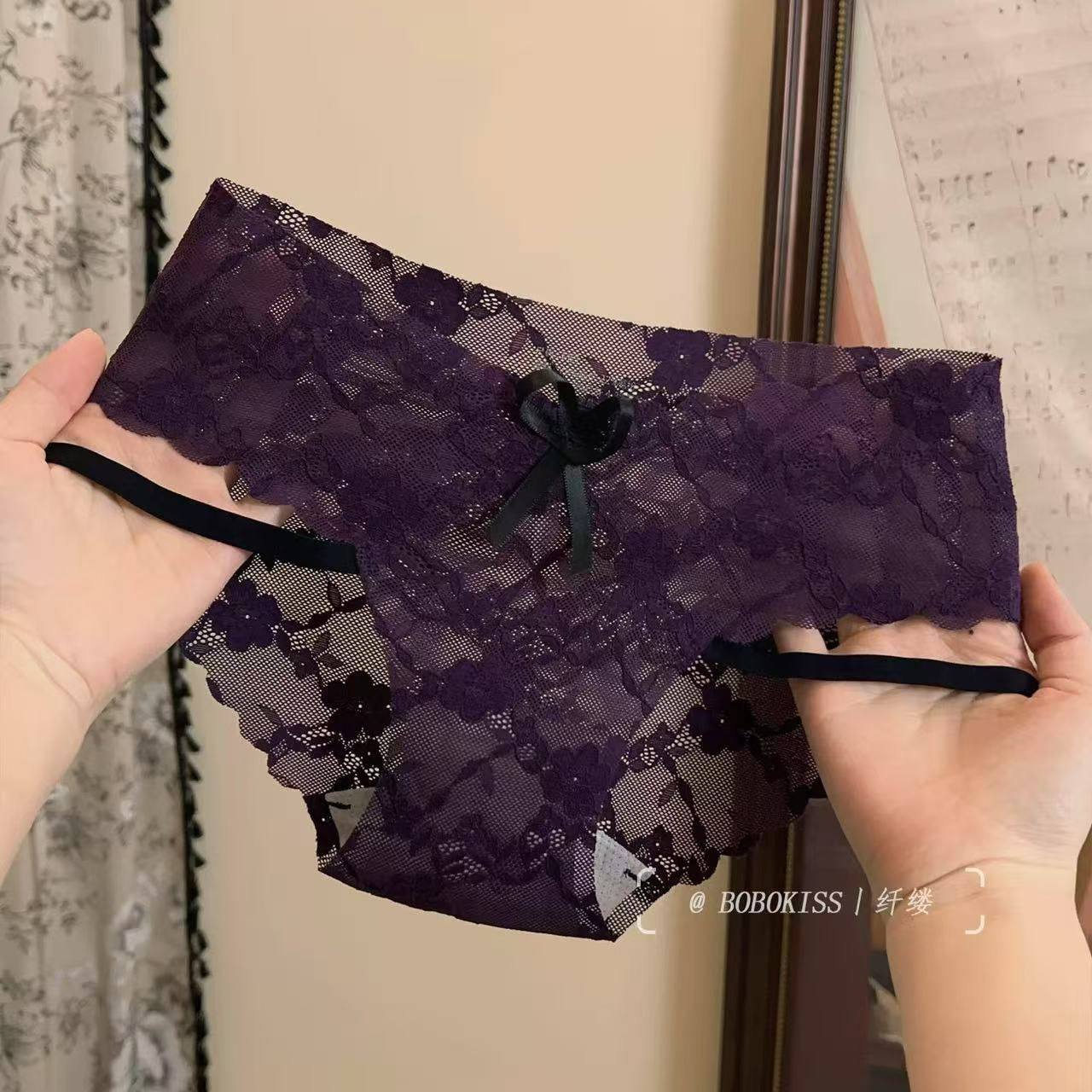 『暮色云纱』蕾丝无痕性感女士内裤女2025新款夏薄款中腰透明三角,女士内衣/男士内衣/家居服,女三角裤,淘宝优惠券,粉丝福利购,淘宝优惠卷