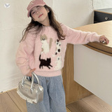 女童毛衣加厚2025年秋冬新款卡通水貂毛针织衫中大儿童休闲打底衫，童装毛衣，祺儿童装