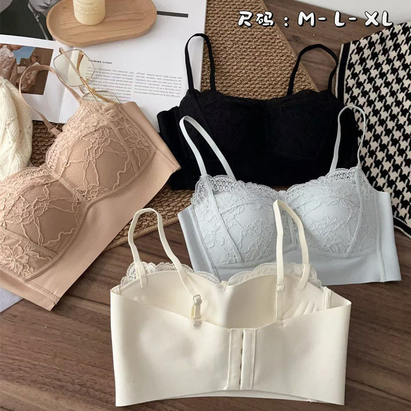 2026春季新款女式美背内衣蕾丝吊带文胸固定一体小胸聚拢防下垂