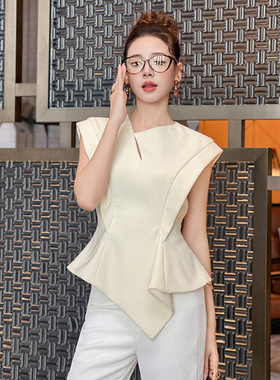 2025夏季新款女装御姐风气质职业设计感不规则上衣修身衬衫35190