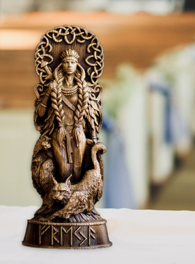 北欧神像树脂仿木雕摆件雷神法神洛基奥丁神灵装饰