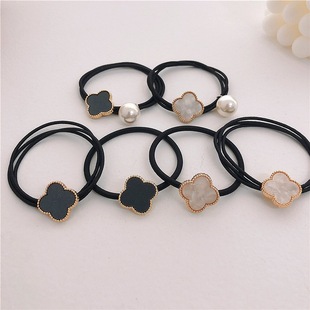 高级感小众四叶草单股发圈珍珠三股发绳2024韩国简约皮筋百搭头绳