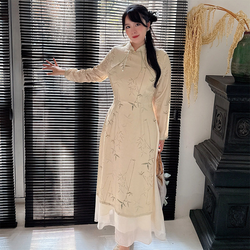 新中式改良2025秋季新款竹子气质优雅年轻民国风大码旗袍200斤潮
