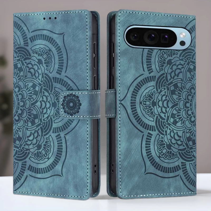 适用Pixel10ProXL压纹曼陀罗花手机皮套谷歌8Pro 9A翻盖全包皮壳Moto G15 G75 G05 G55 G04S钱夹插卡保护套