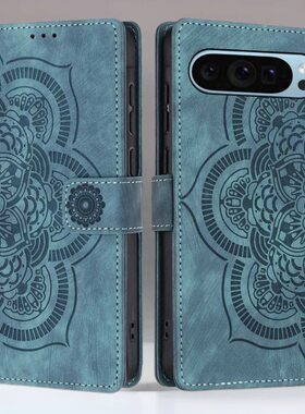 适用Pixel10ProXL压纹曼陀罗花手机皮套谷歌8Pro 9A翻盖全包皮壳Moto G15 G75 G05 G55 G04S钱夹插卡保护套