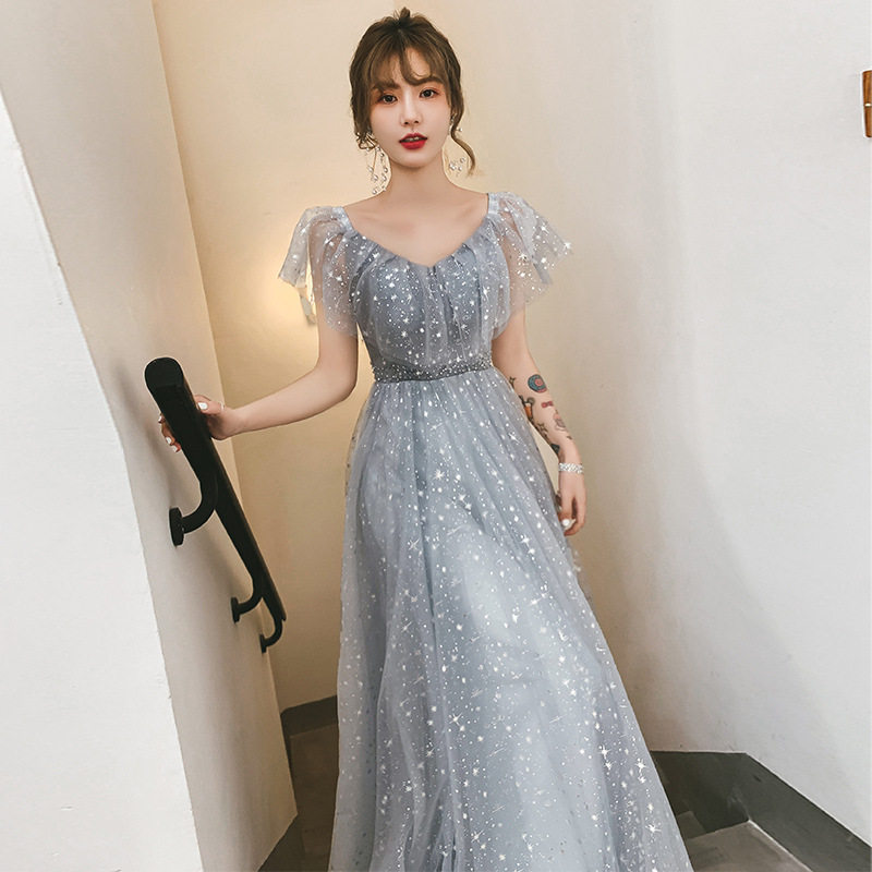 星空年会晚礼服女2026新款灰色长款礼服裙女宴会气质轻奢名媛仙气