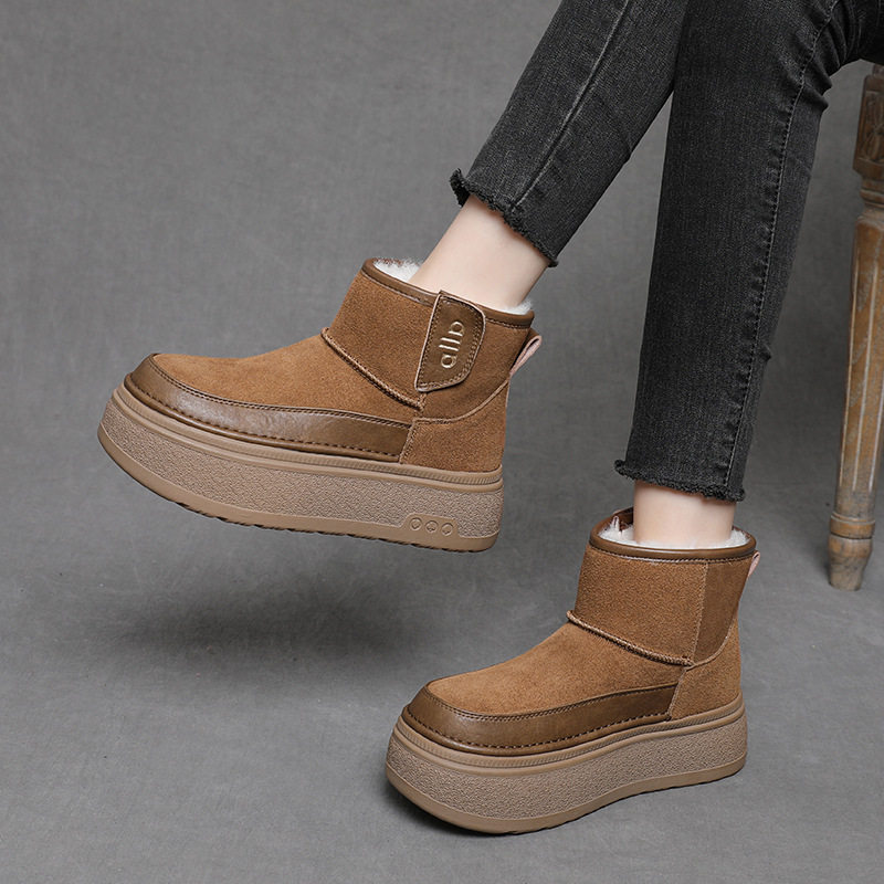 雪地靴丑萌加绒圆头磨砂2025秋冬新款女厚底复古休闲加厚保暖靴子