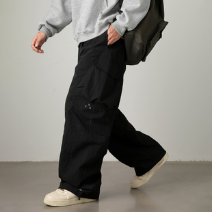 秋季新款户外防泼水工装伞兵裤廓形宽松长裤潮牌直筒弯刀休闲裤