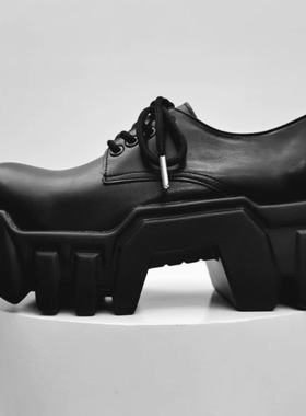 巴黎齿轮厚底推土机德比鞋潮小众级感8CM皮鞋松糕大头鞋