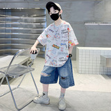 童卡通涂鸦短袖t恤2025新款儿童夏装半袖中大童上衣夏季潮，商品下架区，祺妙童装