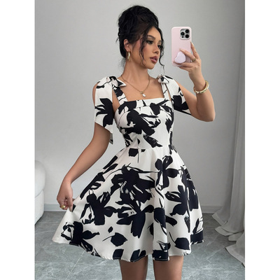 Ladies' Summer Neck Hanging Sleeveless Full Print Dress